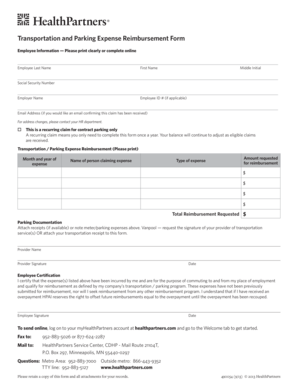 Transportation and Parking Expense Reimbursement Form