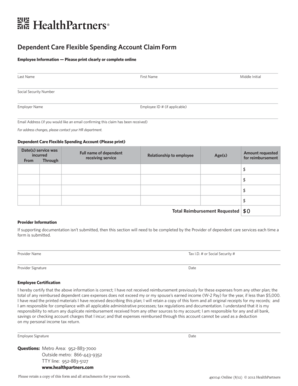 Dependent Care Flexible Spending Account Claim Form