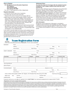 Montgomery County Recreation Team Registration Form