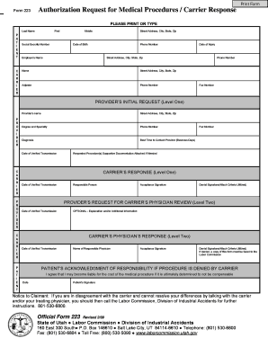 Utah Medical Procedure Authorization Form 223