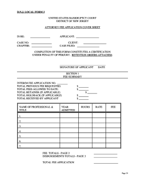 US Bankruptcy Court Attorney Fee Application