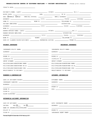 Rehabilitation Center Patient Registration Form