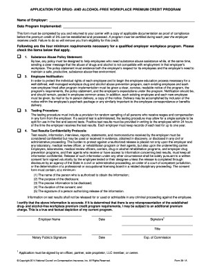 Drug- and Alcohol-Free Workplace Premium Credit Application