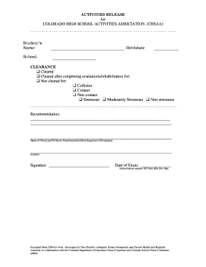 Colorado High School Activities Clearance Form