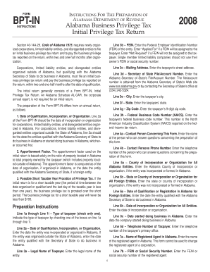 Alabama Business Privilege Tax Initial Return