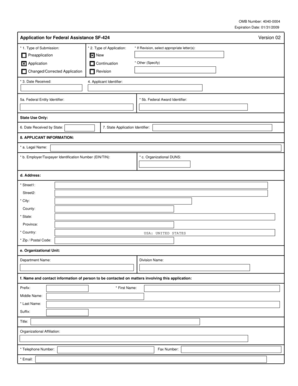 US Federal Assistance Application SF-424