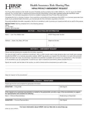 HIPAA Privacy Amendment Request Form