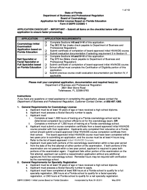 Florida Cosmetology Initial License Application