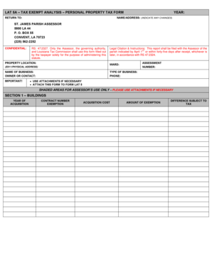 Louisiana Personal Property Tax Exempt Analysis Form