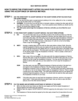 Arizona Acceptance of Service Form