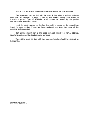 Florida Agreement to Waive Financial Disclosure
