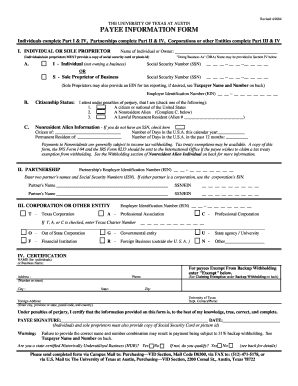 University of Texas Payee Information Form