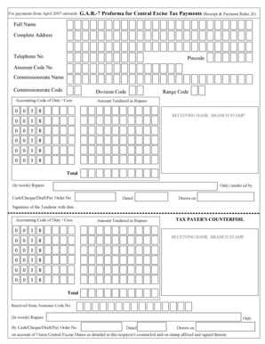 G.A.R.-7 Central Excise Tax Payment Proforma