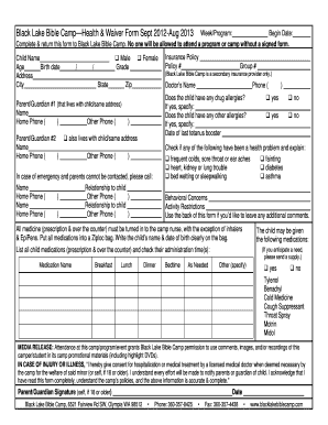 Black Lake Bible Camp Health Waiver Form