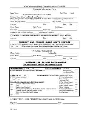 Boise State Employee Information Form