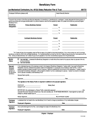 Beneficiary Form - Lee Mechanical Contractors