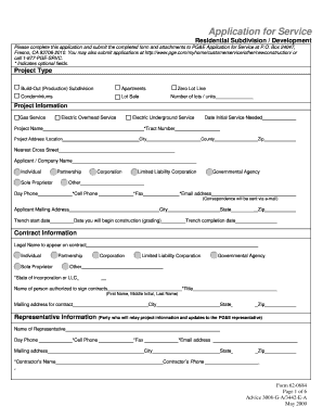 PG&E Residential Subdivision Service Application