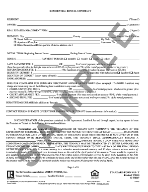 North Carolina Residential Rental Contract