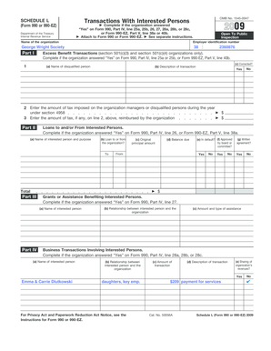 IRS Schedule L Form 990 or 990-EZ