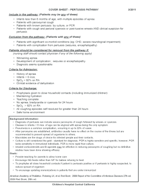 Pertussis Pathway Cover Sheet