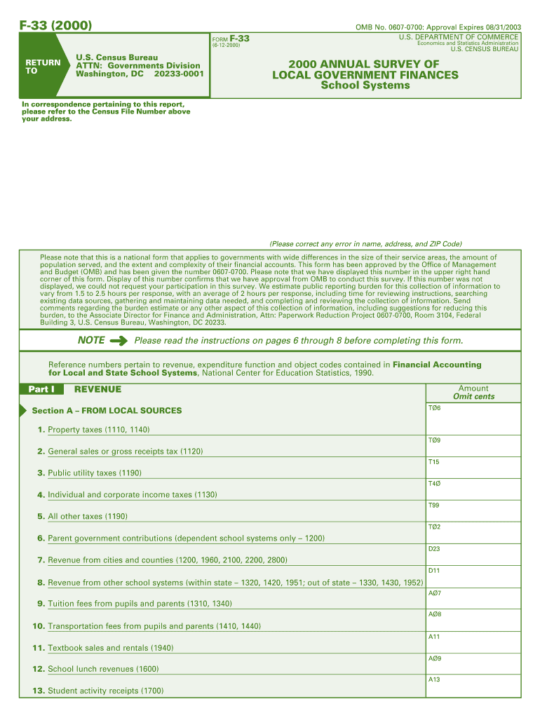 F-33 ( 2000 ) - US Census Bureau - www2 census Preview on Page 1