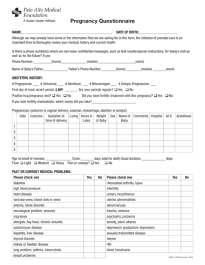 Pregnancy Questionnaire Form
