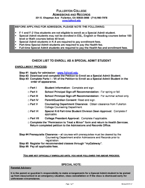 Fillable Online Special Admit Student Enrollment Process Fax Email ...