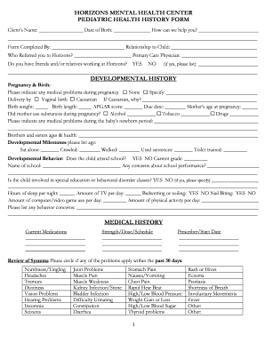Pediatric Health History Form