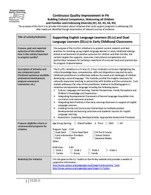 Continuous Quality Improvement Form for ELL/DLL Initiatives