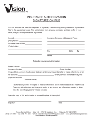 Patient Insurance Authorization Form