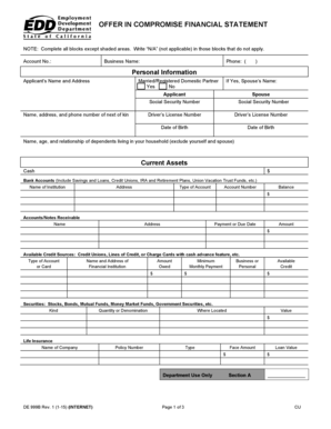 IRS Offer in Compromise Financial Statement