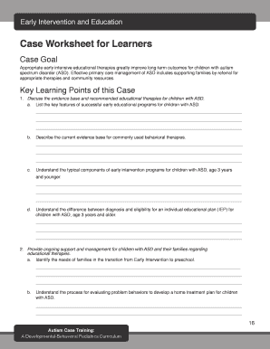 Early Intervention and Education Case Worksheet