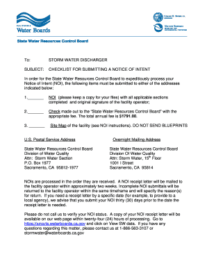 California Notice of Intent for Storm Water Discharge