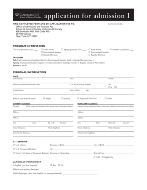 Columbia University Application for Admission