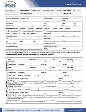 Cf411a printable form - Credit Application Form - Iron Systems, Inc