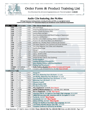 Order Form & Product Training List - Image Awareness Corporation
