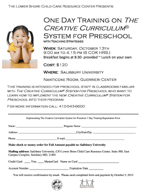 Implementing The Creative Curriculum System for Preschool 1 Day Training Registration Form