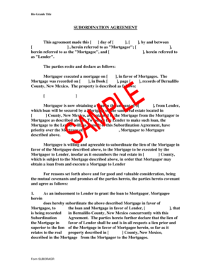 New Mexico Subordination Agreement