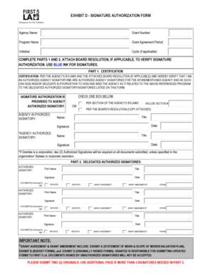 EXHIBIT D - SIGNATURE AUTHORIZATION FORM ... - First 5 LA - first5la