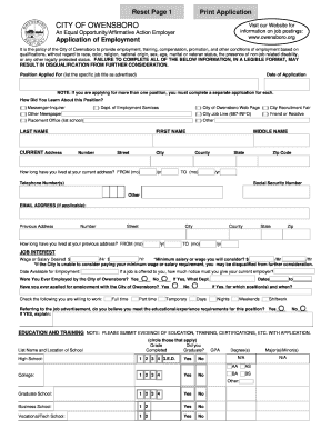 City of Owensboro Employment Application
