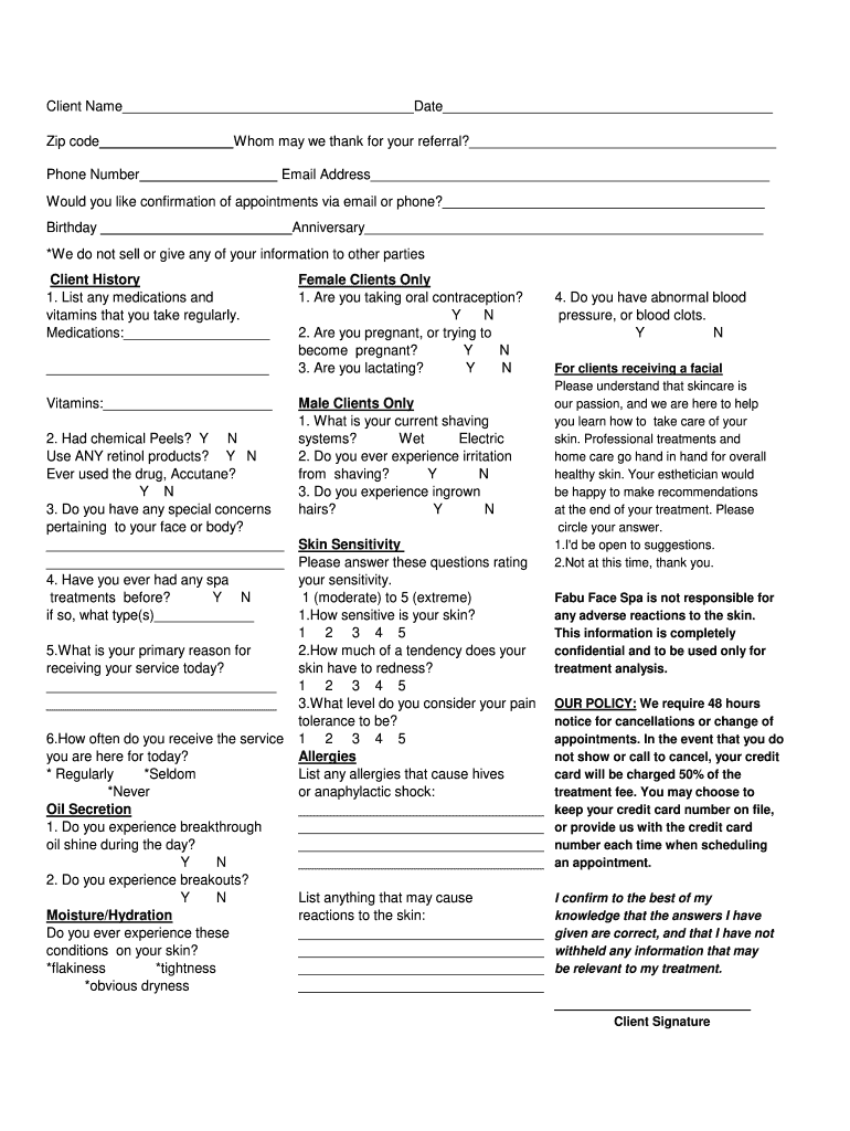 download fillable form for spa clients Preview on Page 1