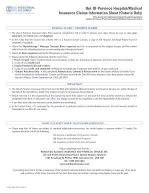 Out-Of-Province Hospital/Medical Insurance Claim Form (Ontario Only)