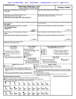 US Bankruptcy Voluntary Petition