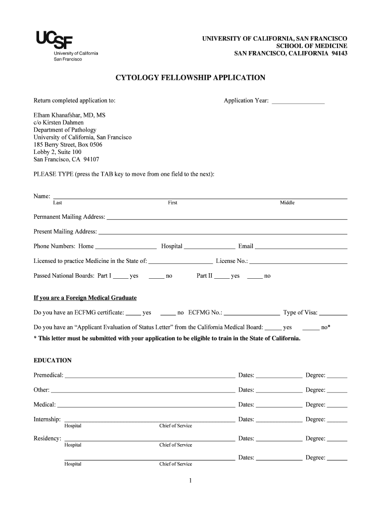 Cytology Fellowship Application - Departments of Pathology and Preview on Page 1