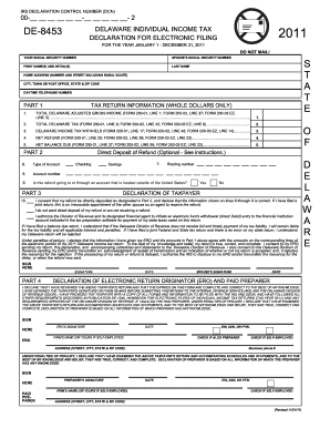 Delaware Individual Income Tax Form DE-8453