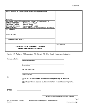 Authorization for Non-Attorney Court Document Preparer