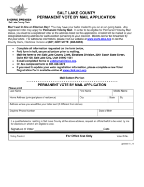 Salt Lake County Permanent Vote by Mail Application