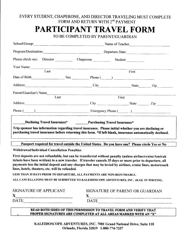 PARTICIPANT TRAVEL FORM Preview on Page 1