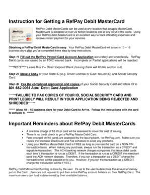 RefPay Debit MasterCard Application