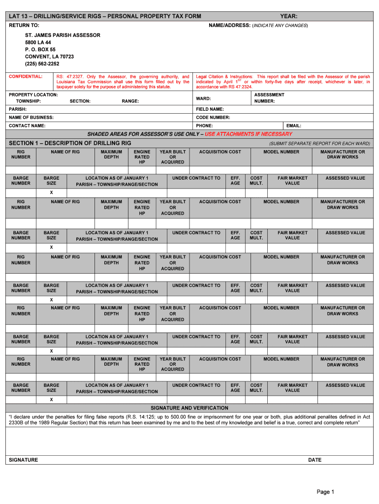 LAT 13 - DRILLING SERVICE RIGS St James Assessor's Office Preview on Page 1